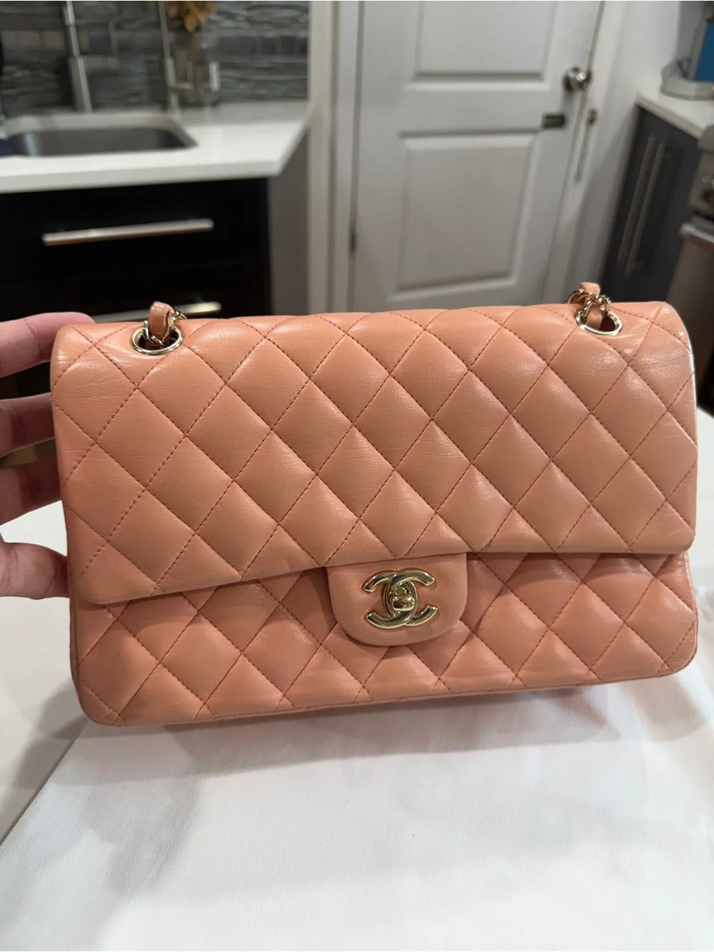Chanel Quilted Classic Flap Bag in Peach Pink